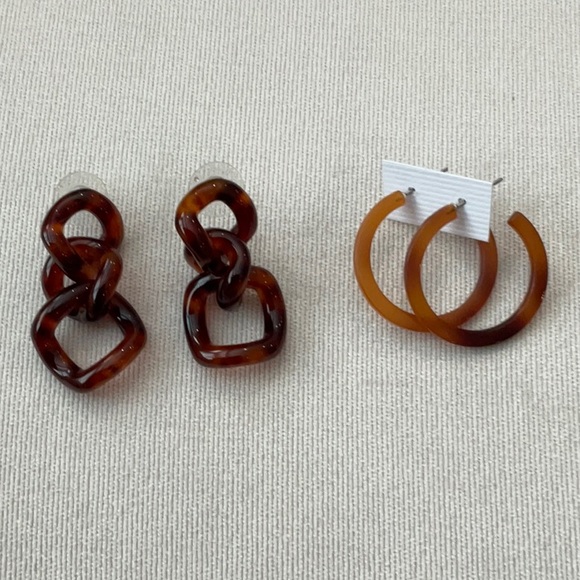 Brown tortoise shell style earrings - Picture 5 of 8